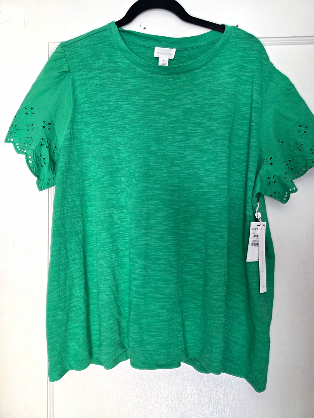 NWT Caslon Women’s 2X Kelly Green Knit Eyelet Short Sleeve Crew Neck TShirt